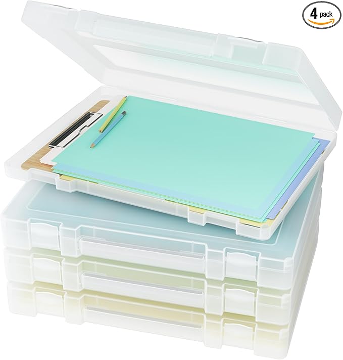 Denkee Large Paper Storage Box, 4 Pack Plastic Scrapbook Paper Storage Organizer by Denkee