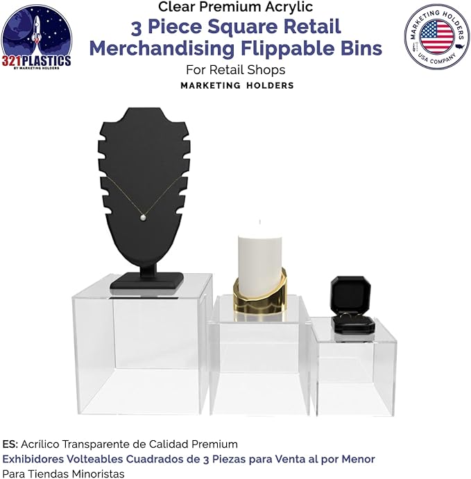 6 Pack Acrylic Display Riser Boxes 3 Piece No Lid Clear Retail Product Riser - Image 3