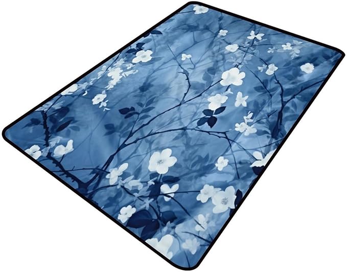 Blue Watercolor Floral Pile Carpet by Snarena