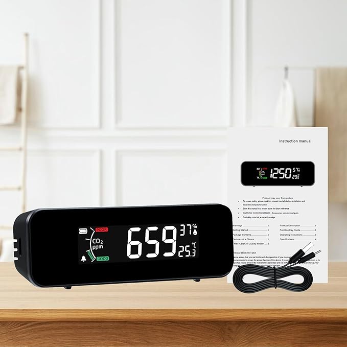CO2 Monitor CO2 Meter Detector, Rechargeable Indoor Air Quality Monitor - Image 9