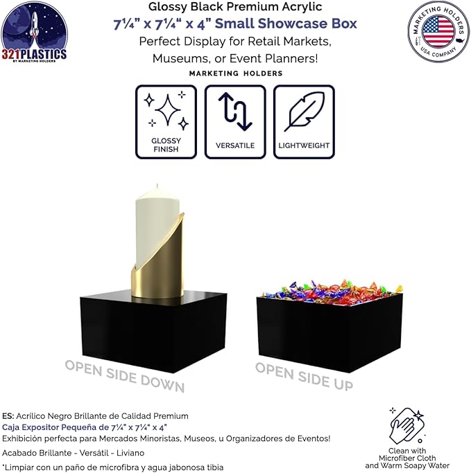 Acrylic Display Box Versatile 5 Sided Pedestal No Lid 7.25" x 7.25" x 4" Inch - Image 2