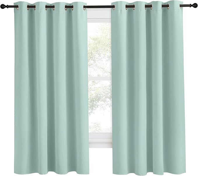 NICETOWN Kitchen Blackout Window Curtain Panel, Aqua Blue, 1 Panel, 55 by 68 - Image 2