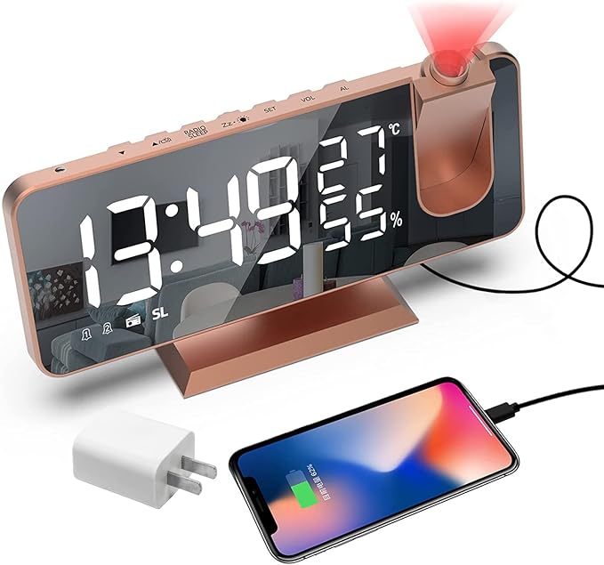Projection Digital Alarm Clock for Bedrooms, Alarm Clock Radio on Ceiling by Hanaix