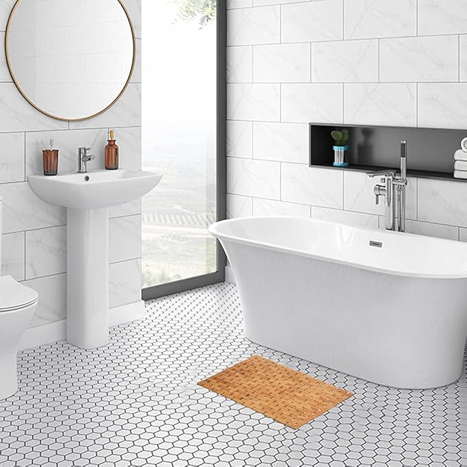 Bambo Bath Mat Bathroom Rugs Floor Wood Shower Bathtub Waterproof Non Slip - Image 2