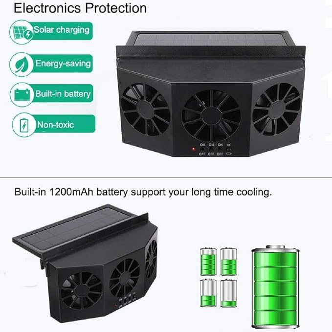 Solar Powered Car Window Exhaust Fan | 3 Fan Car Solar Power Air Vent Radiator - Image 5