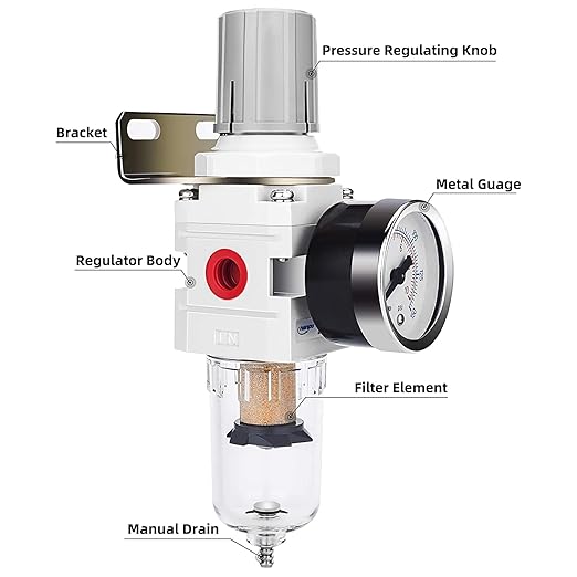 NANPU 1/4" NPT Compressed Air Filter Regulator Combo Piggyback, 5 Micron Brass - Image 2