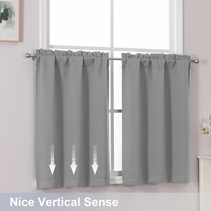 Chyhomenyc Silver Grey Short Blackout Curtains 45 Inch Length, Small Kitchen - Image 6