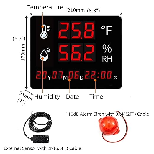 Large Display Thermometer Big Temperature Warning Light – Max Min to Monitor - Image 2