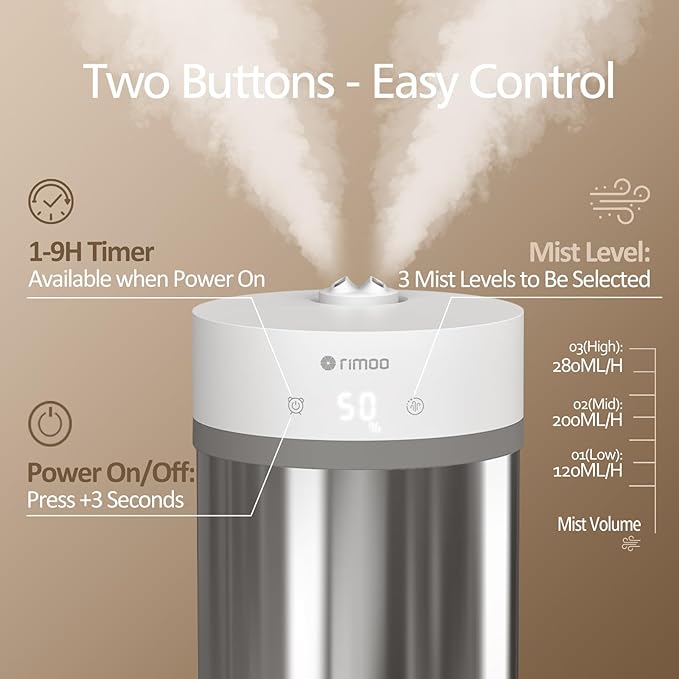 Stainless Steel Humidifier, 4L Ultrasonic Cool Mist Humidifiers - Image 3