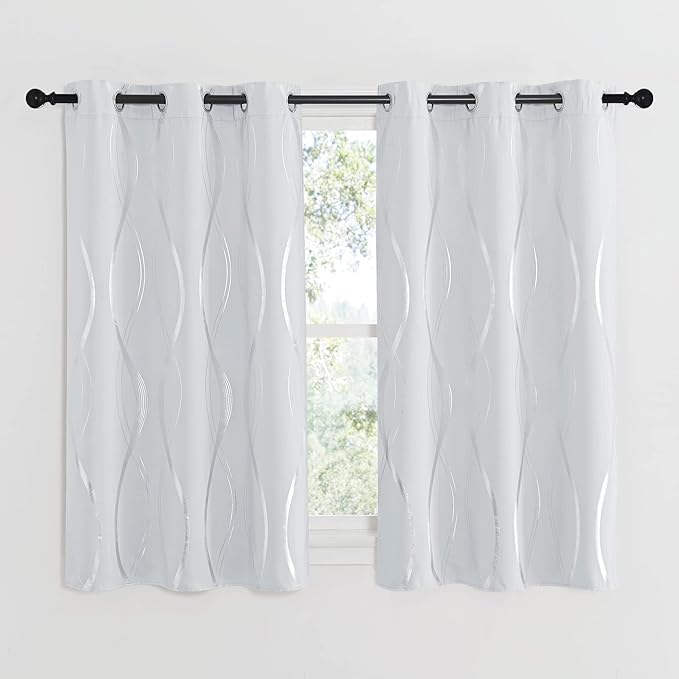 NICETOWN Greyish White Wave Line Printed Curtain 2 Panels Set - Image 2