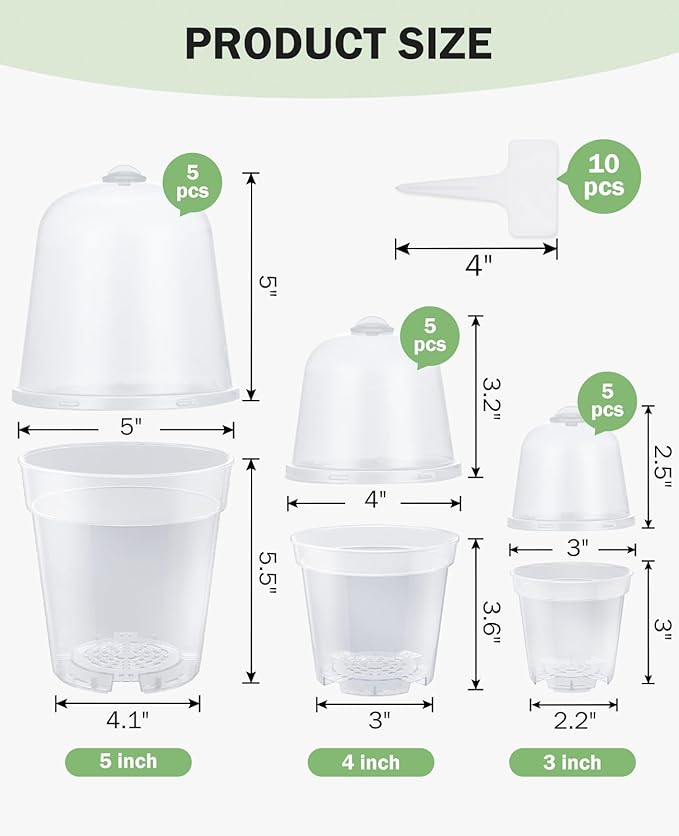 homenote Clear Nursery Pots for Plants, 3/4/5 Inch Plant Pot for Planting - Image 6
