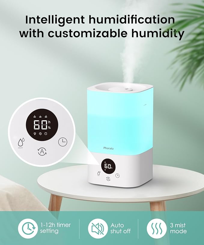 Smart Humidifiers for Bedroom Large Room, 3.5L Top Fill Cool Mist Air - Image 3