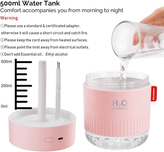Portable Mini Cool Mist Humidifier, 500ml USB Personal Desktop Humidifier - Image 5