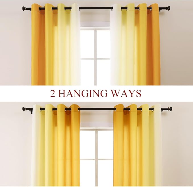 L.Z.E Gold and White Ombre Privacy Curtains 84 Inches Long 2 Panels Set Gold - Image 2