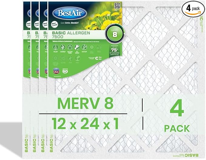 BestAir 12x24x1 Air Filter | MERV 8 Basic Allergen 7500 HVAC AC Furnace Filter by FreudenbergFiltrationTechnologies