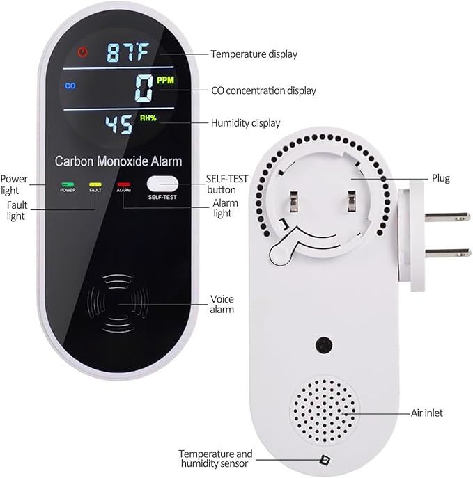 3-in-1 Carbon Monoxide Detectors Plug in Wall, Portable Carbon Monoxide Detector - Image 4