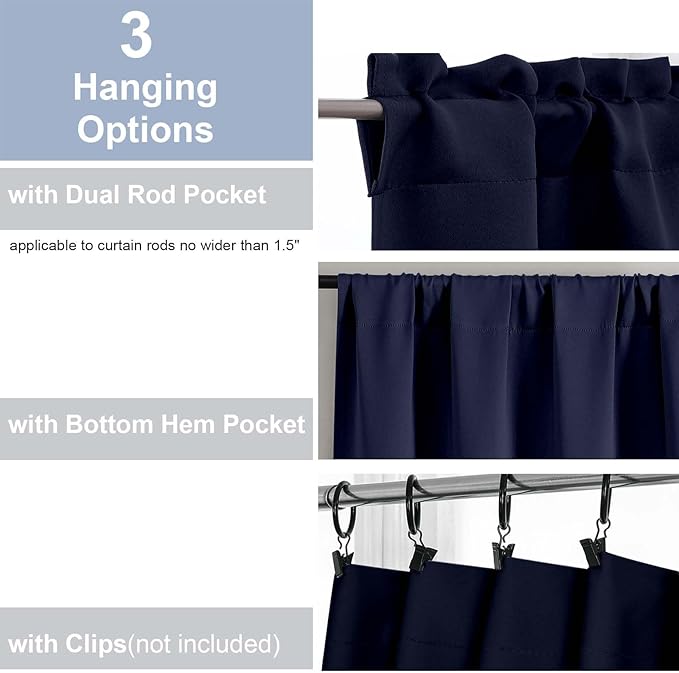 Chyhomenyc Navy Blue Short Blackout Curtains 24 Inch Length, Small Kitchen - Image 5