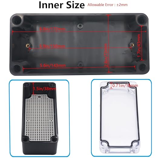 Junction Box, IP67 Waterproof ABS Black Project Box Clear Cover - Image 4