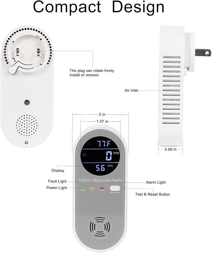 3 Packs Carbon Monoxide Detector Plug in, Carbon Monoxide Alarm, Real-time - Image 2