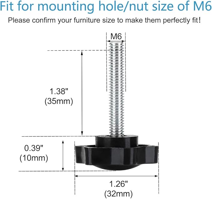 uxcell M6 x 35 x 32mm Hand Screw Leveling Feet Adjustable Leveler Floor - Image 2