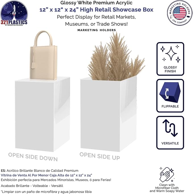 Marketing Holders Acrylic Display Riser Box White Acrylic Pillar 12" x 12” x - Image 2