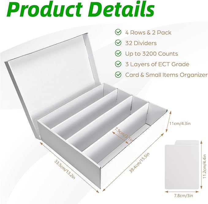 Calenzana 3200-Count Trading Cardboard Card Storage Boxes 2 Pack, 4 Row White - Image 2