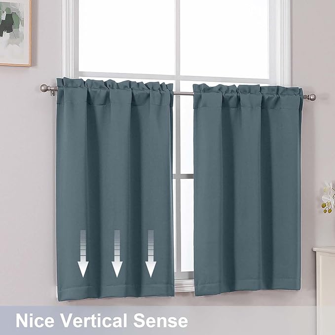 Chyhomenyc Stone Blue Short Blackout Curtains 24 Inch Length, Small Kitchen - Image 6