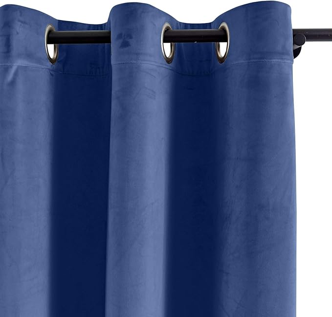 ChadMade Extra Long Blackout Lined Premium Velvet Curtain Ocean Blue 72Wx120L - Image 2