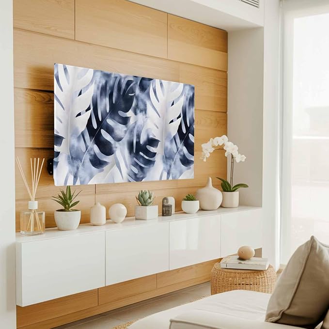 Farmhouse Blue Gray Leaf Indoor TV Cover, Elastic TV Screen Protector - Image 2
