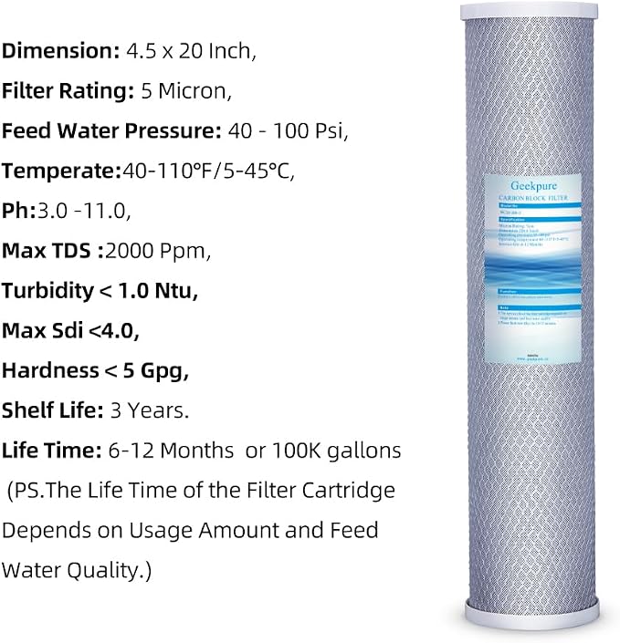 Geekpure 20-Inch Universal Compatible Big Blue Carbon Block Water Filter - Image 4