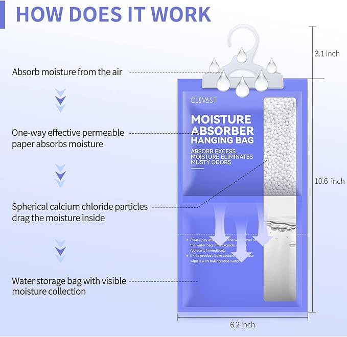 CLEVAST Moisture Absorbers Packets 5 Pack, Dehumidifier Bags - Image 3