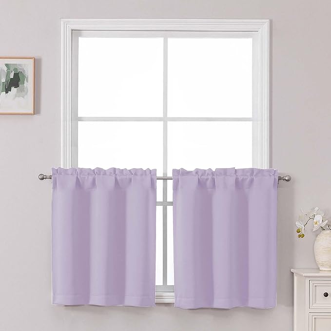 Chyhomenyc Short Curtains 24 Inch Length, Small Light Purple Curtain Rod Pocket by Chyhomenyc