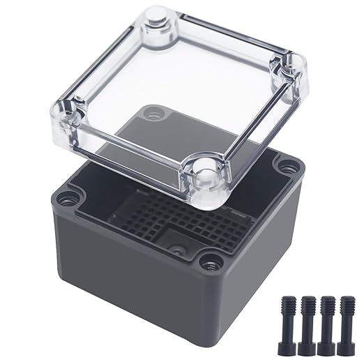 Junction Box, IP67 Waterproof ABS Black Project Box Clear Cover by Otdorpatio