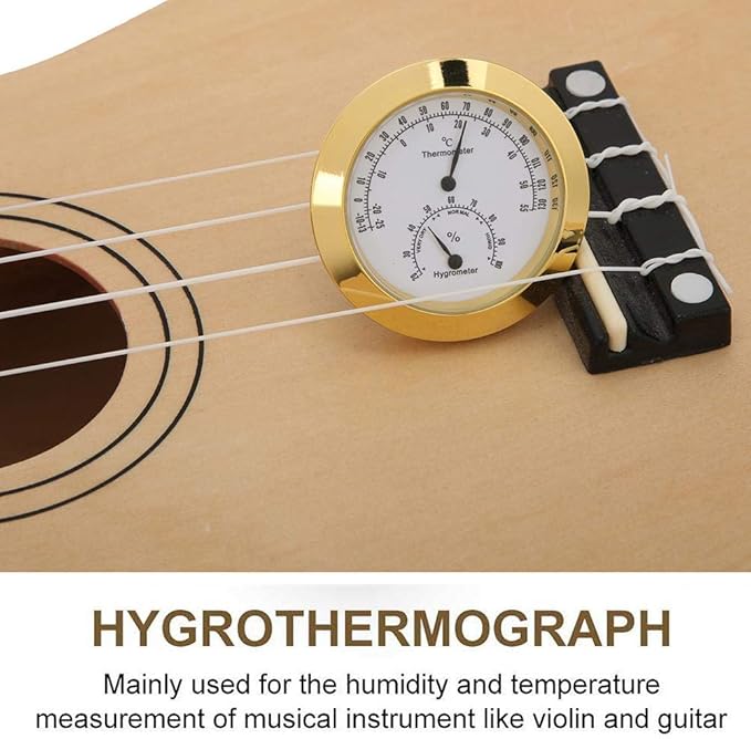 Tbest Guitar Analog Hygrometer, Round Alloy Digital Thermometer Hygrometer - Image 7