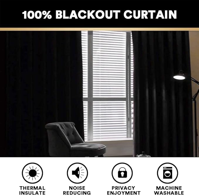 PrinceDeco Blackout Curtains for Bedroom 63 Inches Long 2 Panels Room Darkening - Image 2