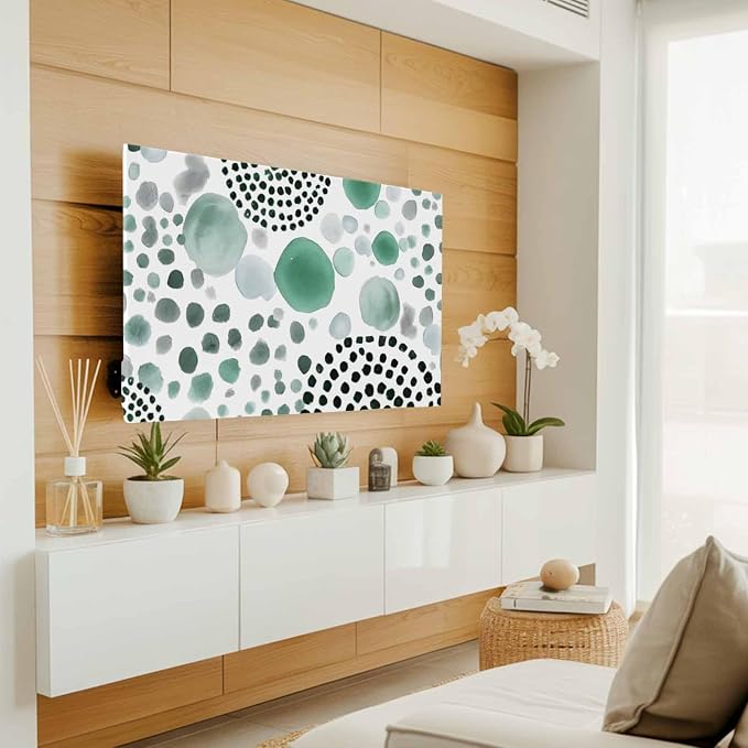 Abstract Teal Circles Indoor TV Cover, Elastic TV Screen Protector Sage Green - Image 2