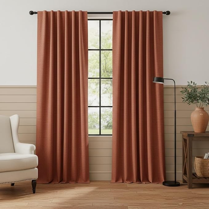 RYB HOME 100% Blackout Linen Textured Curtains 96 inches Long, Insulating by RYBHOME