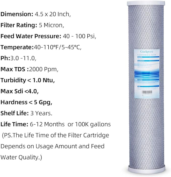 Geekpure Whole House Carbon Block Water Filter Reduce Chlorine Taste Odors- 4.5 - Image 5