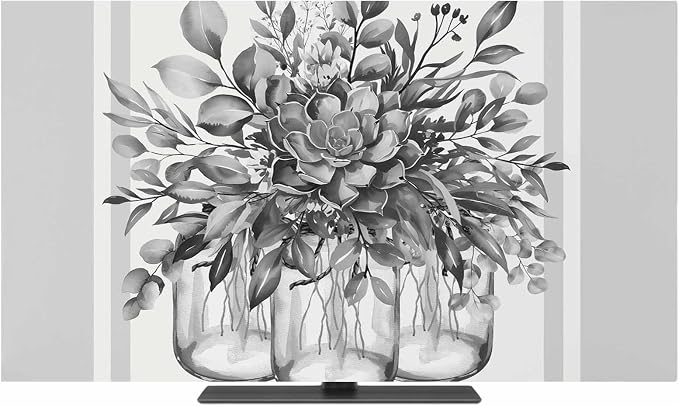 Retro Flower Vase Retro Plant Indoor TV Cover, Elastic TV Screen Protector Grey - Image 2
