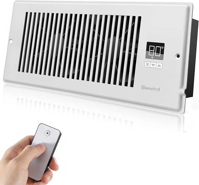 Quiet Register Booster Fan Fits 4" x 12" Register Holes, 10-Speed Smart Heating by BIOWIND