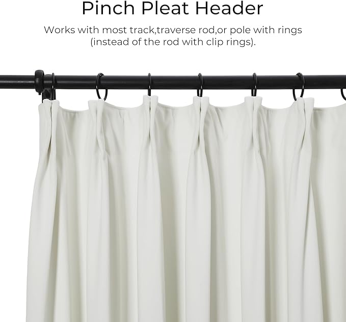 TWOPAGES Luxury Velvet Curtain Pinch Pleated Off White Curtain 102 inch Long - Image 2