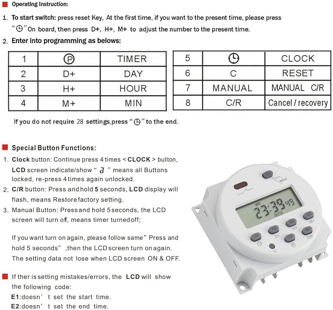 Baomain Time Switch Relay with 4 x Terminal Cable, Digital LCD Programmable - Image 3