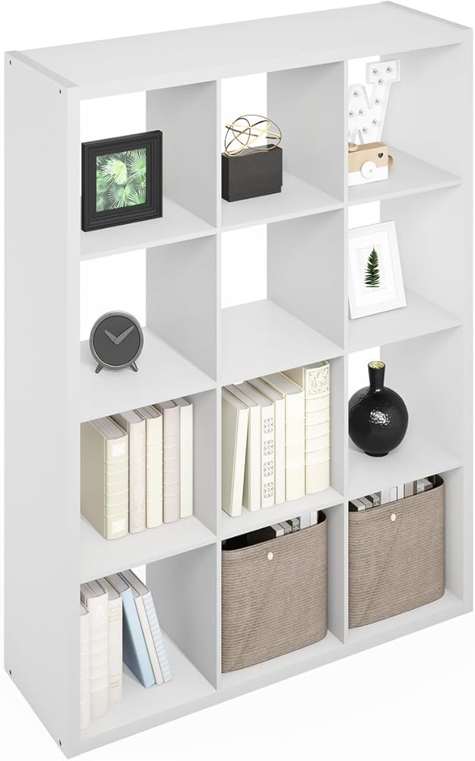 Furinno Simple Cube Storage Organizer, 12-Cube Display Shelf, Open Back - Image 5