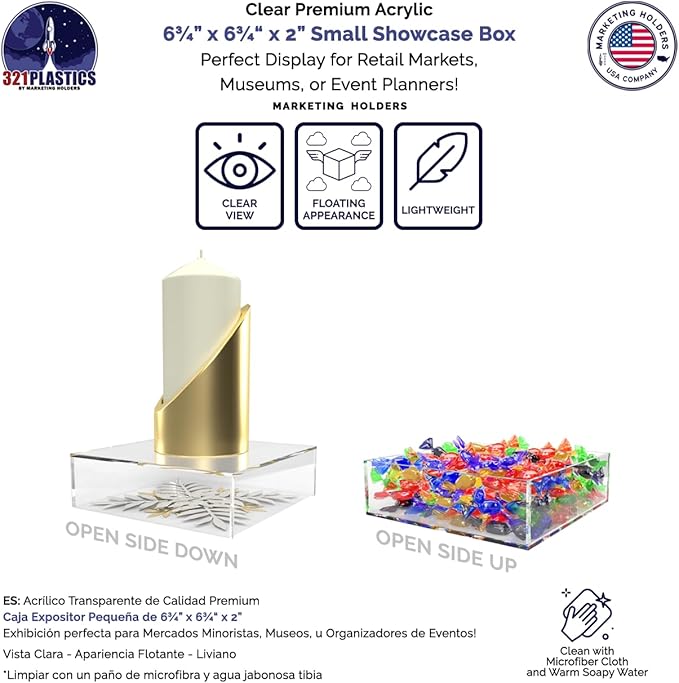 Acrylic Display Box Countertop Showcase Bin 6.75" x 6.75" x 2" Clear Lucite - Image 4