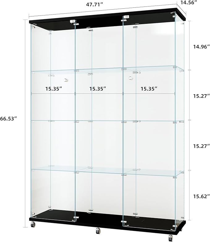 Yoluckea 4 Shelves Glass Display Cabinet Extra Large, Curio Collection Glass - Image 2