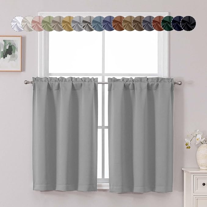 Chyhomenyc Silver Grey Short Blackout Curtains 36 Inch Length, Small Kitchen by Chyhomenyc