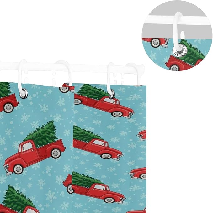 Car Christmas Tree Blue Shower Curtain Liner 72×72 inch - Image 5