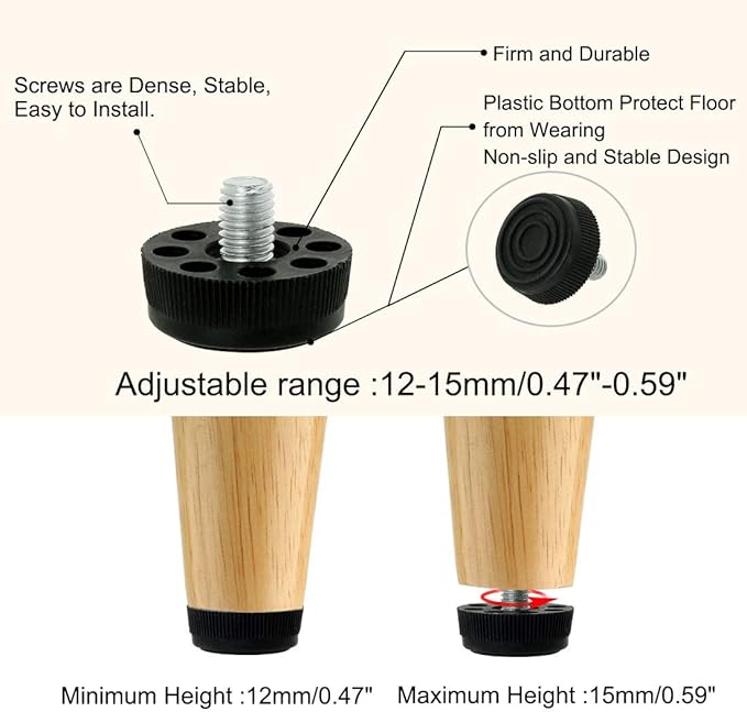 uxcell M8 x 10 x 30mm Leveling Feet Adjustable Leveler Threaded Floor Protector - Image 4