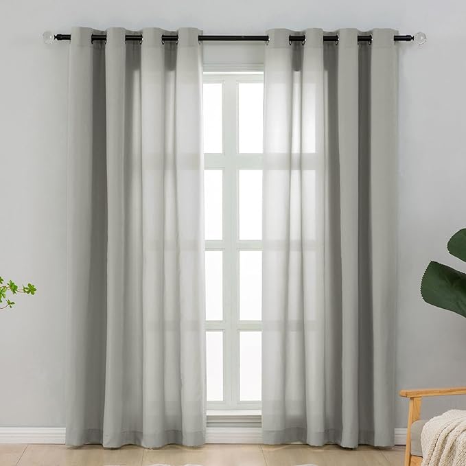 L.Z.E Privacy Curtains 96 Inches Long 2 Panels Set, Non-See-Through Semi Sheer by LZE