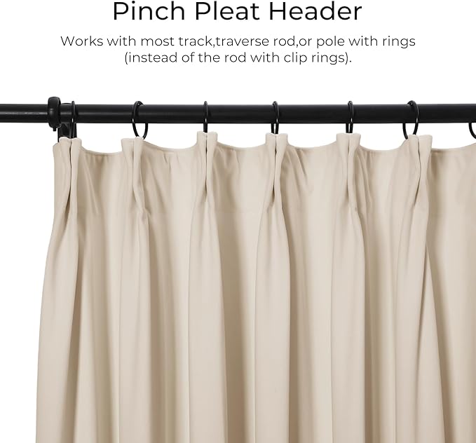TWOPAGES Luxury Velvet Curtain Pinch Pleated Beige Curtain 102 inch Long - Image 2